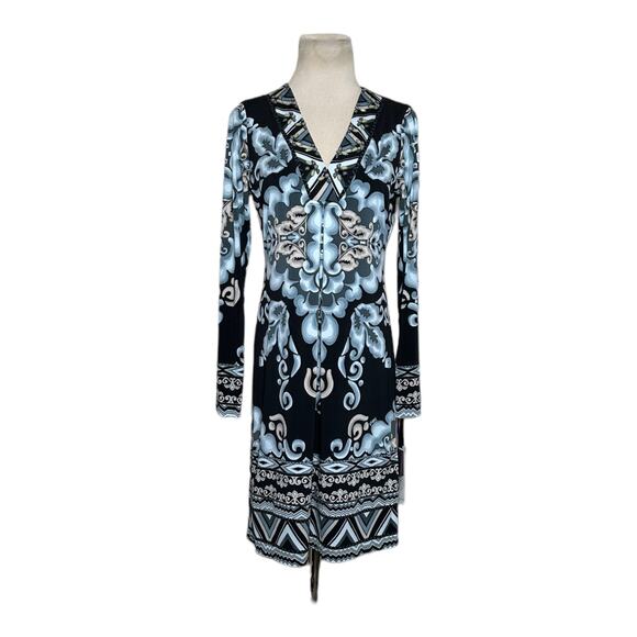 Hale Bob Tribal Black Gray Embellished  V-neck Long Sleeves Mini Dress size XS - Picture 14 of 16